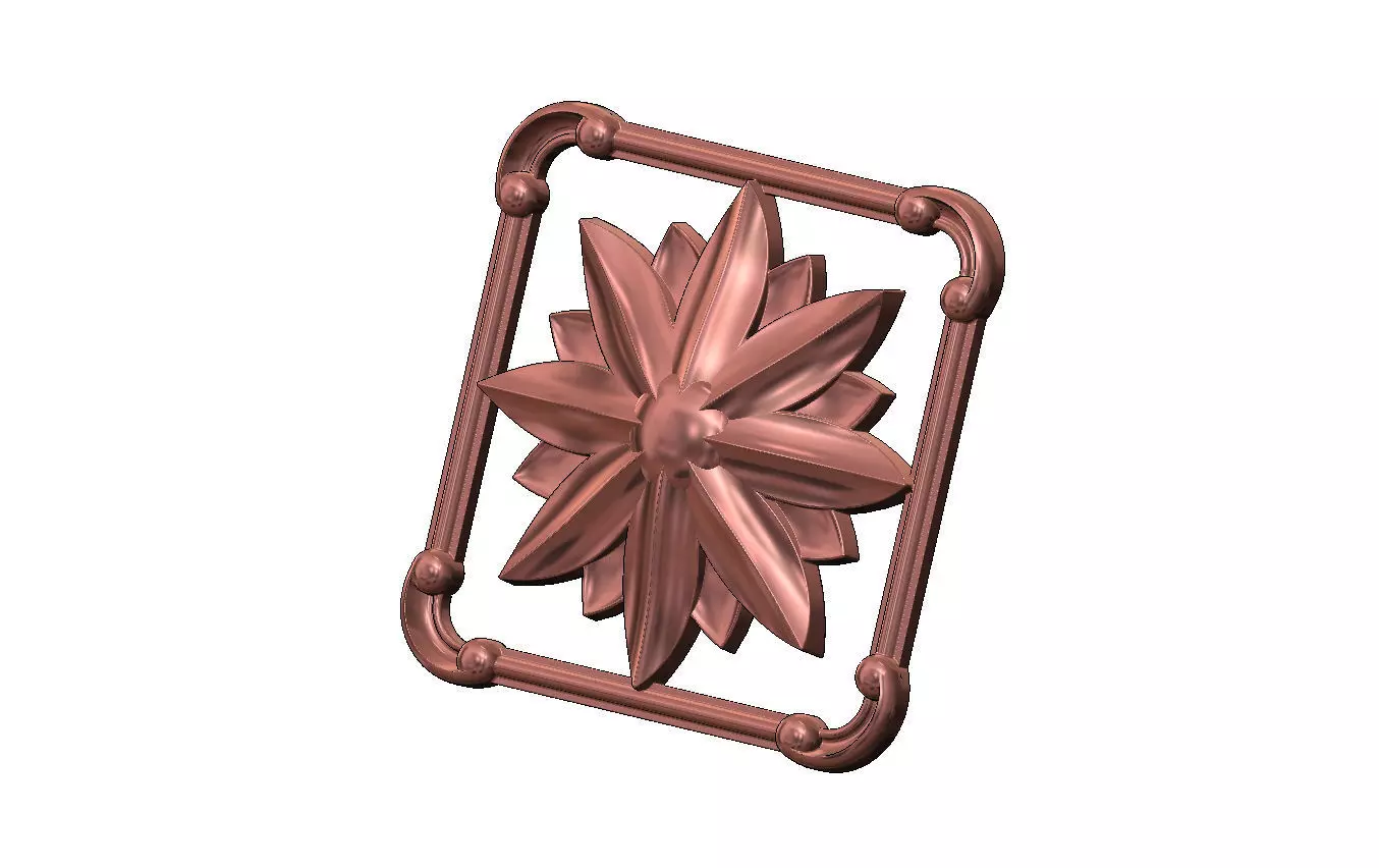 Square carved scroll arcs frame and faceted rosette relief 3D print model_12