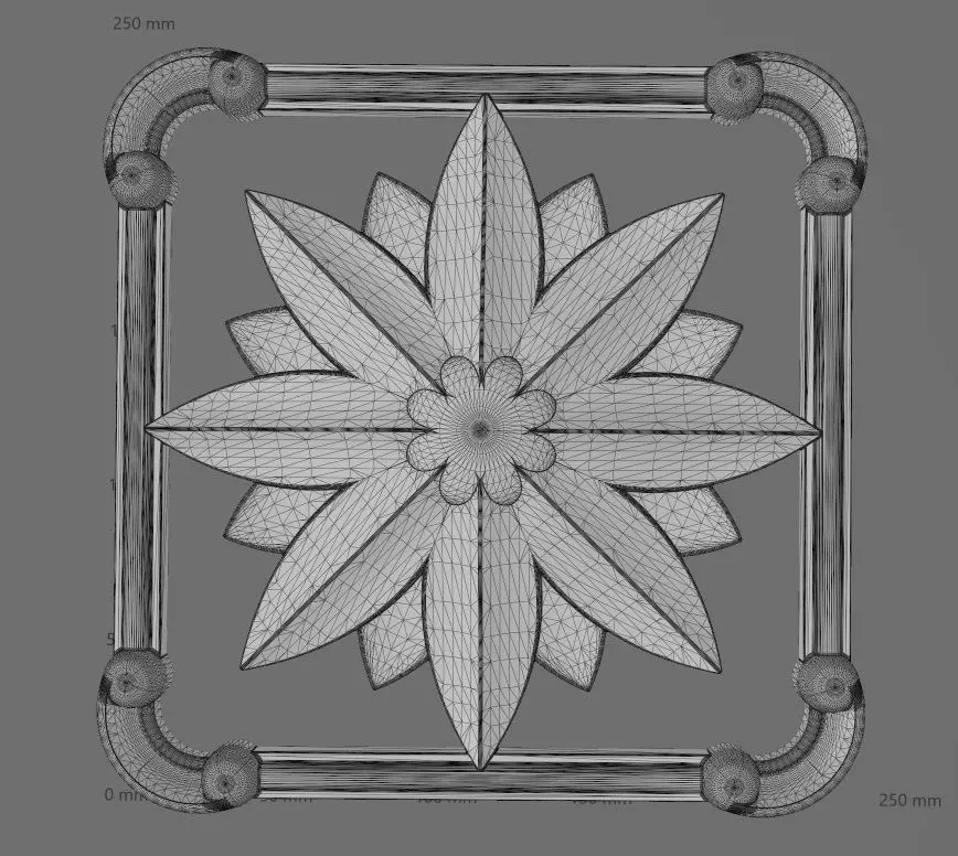 Square carved scroll arcs frame and faceted rosette relief 3D print model_13