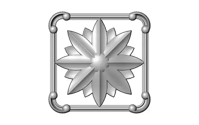 Square carved scroll arcs frame and faceted rosette relief 3D print model