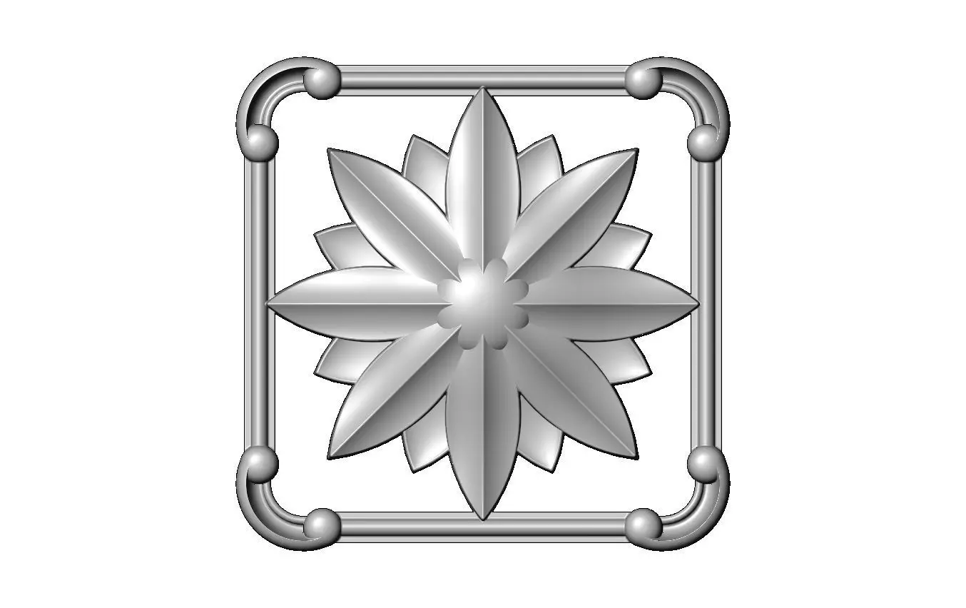 Square carved scroll arcs frame and faceted rosette relief 3D print model_0
