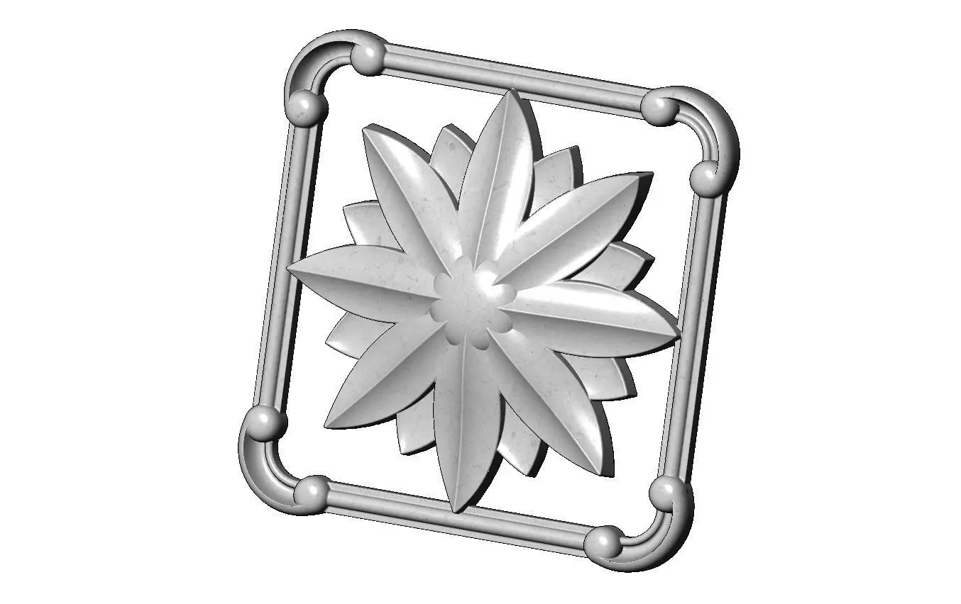Square carved scroll arcs frame and faceted rosette relief 3D print model_8