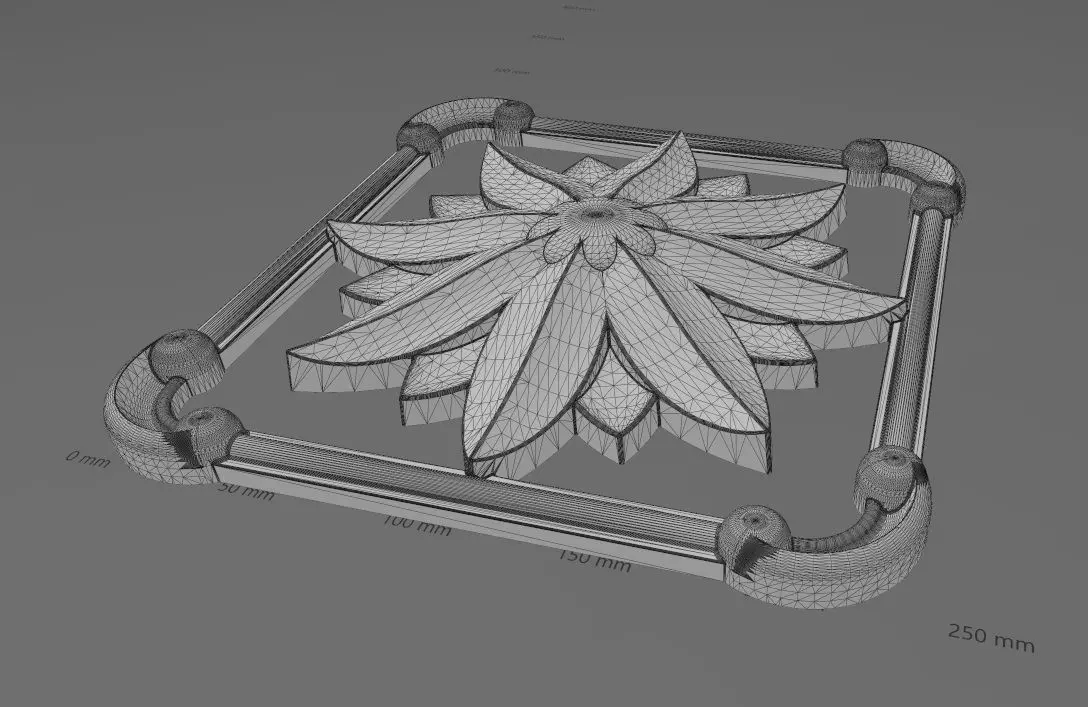 Square carved scroll arcs frame and faceted rosette relief 3D print model_14