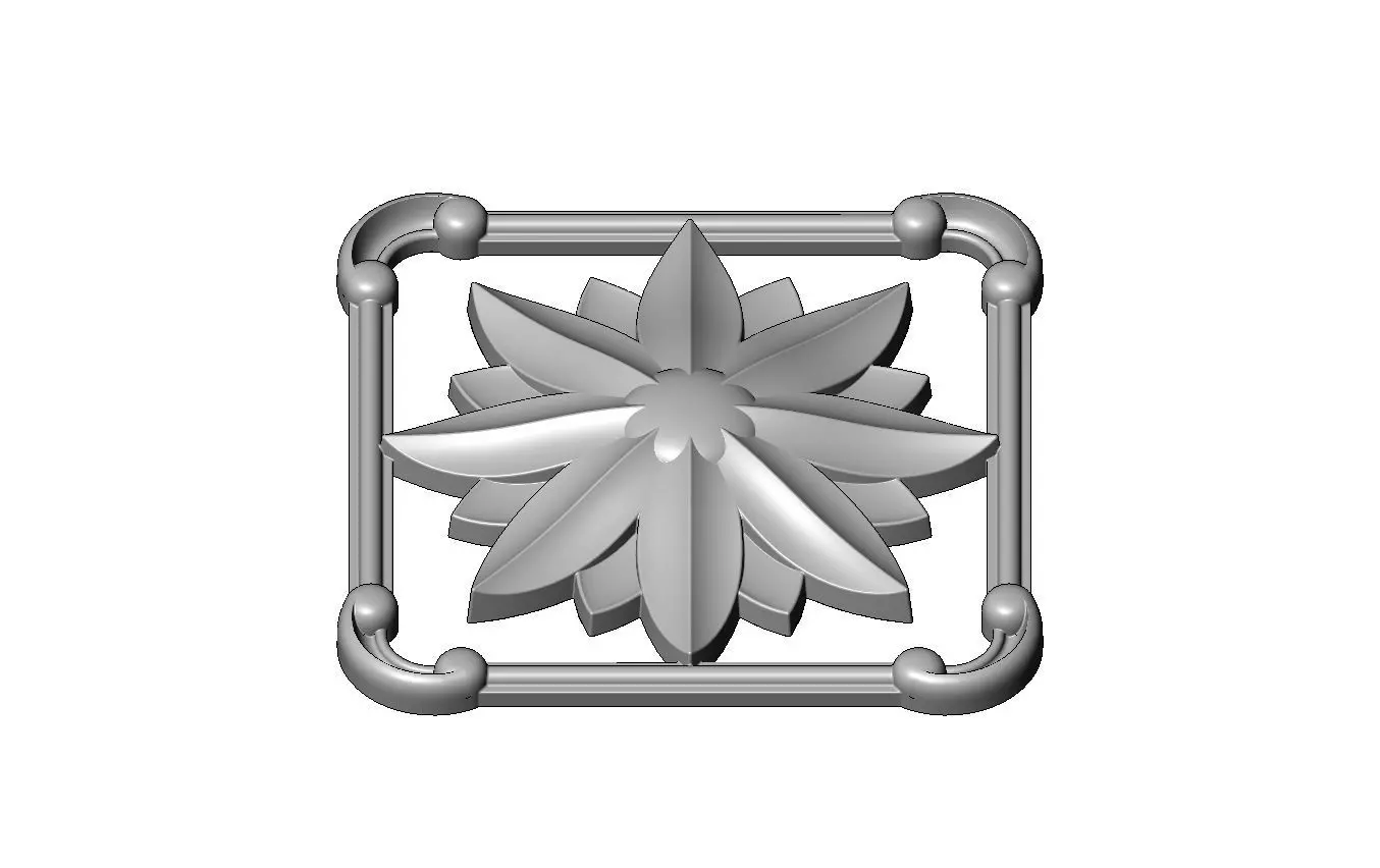Square carved scroll arcs frame and faceted rosette relief 3D print model_2