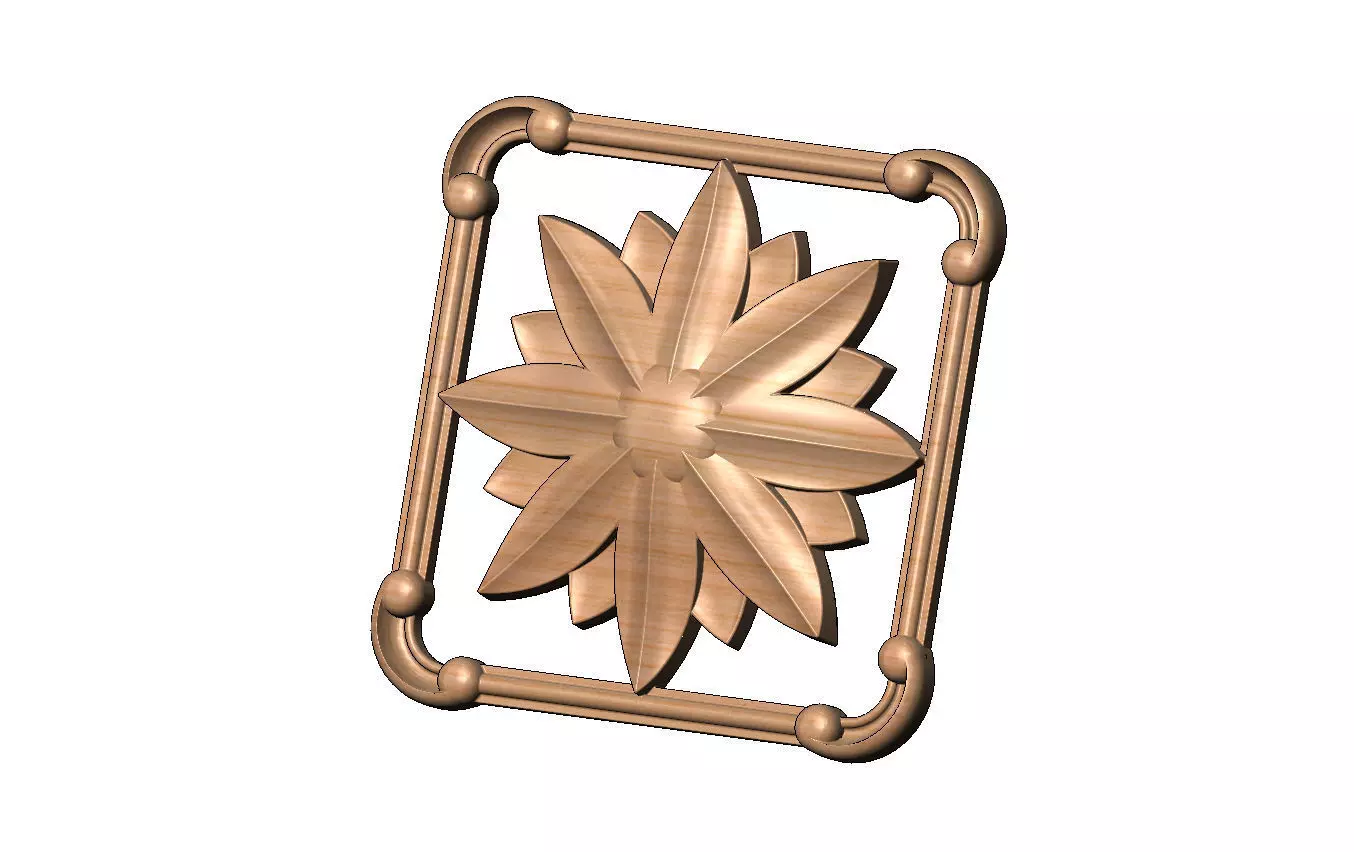 Square carved scroll arcs frame and faceted rosette relief 3D print model_10