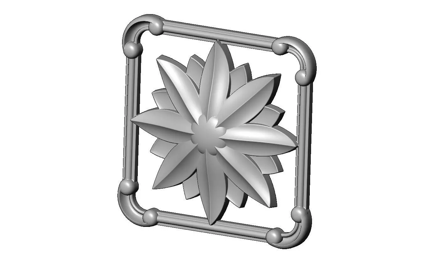 Square carved scroll arcs frame and faceted rosette relief 3D print model_1