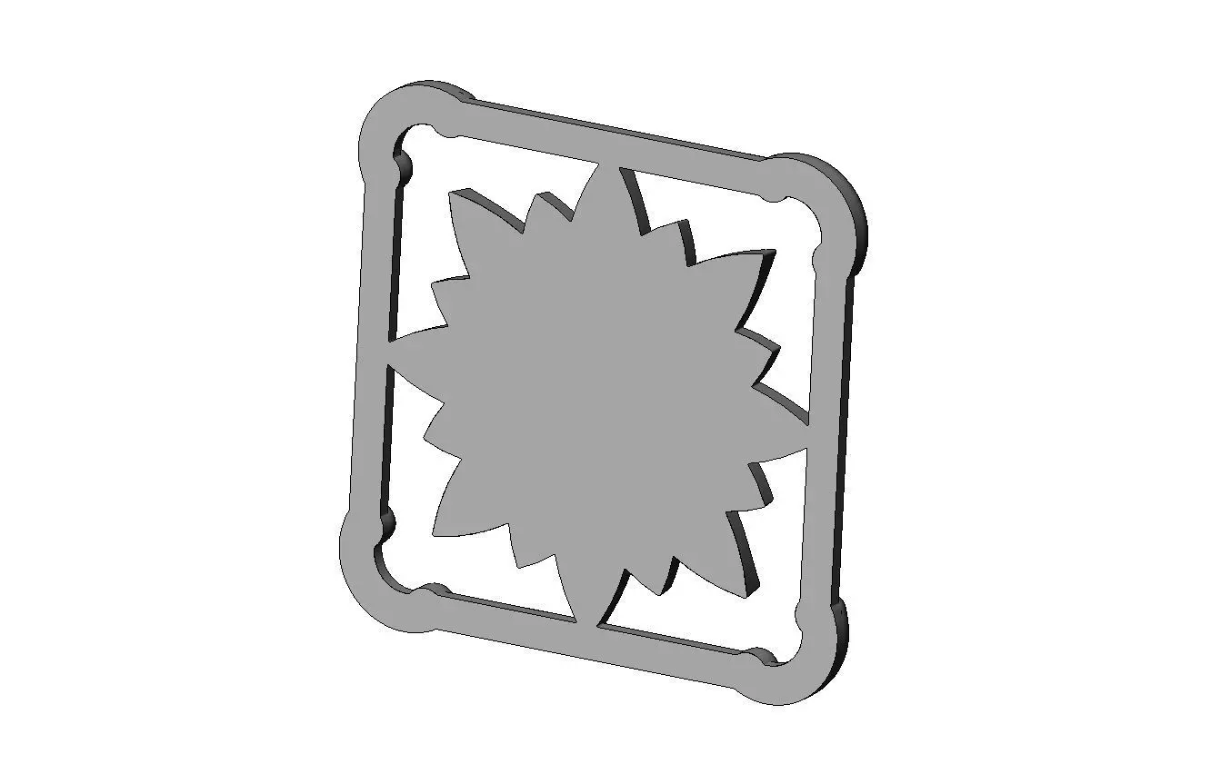 Square carved scroll arcs frame and faceted rosette relief 3D print model_4