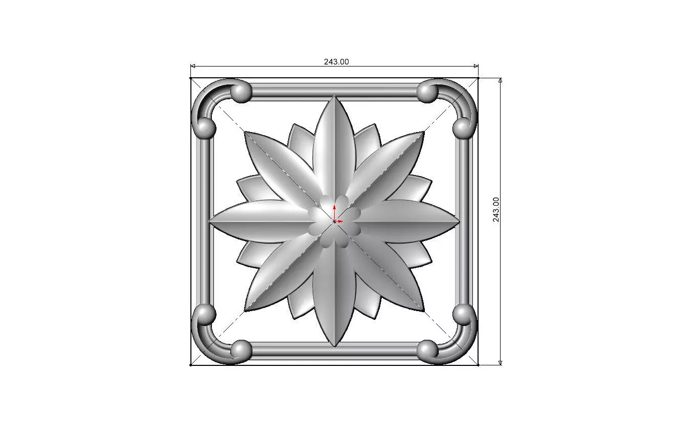 Square carved scroll arcs frame and faceted rosette relief 3D print model_5
