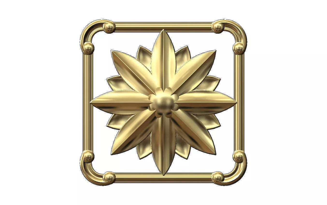 Square carved scroll arcs frame and faceted rosette relief 3D print model_11