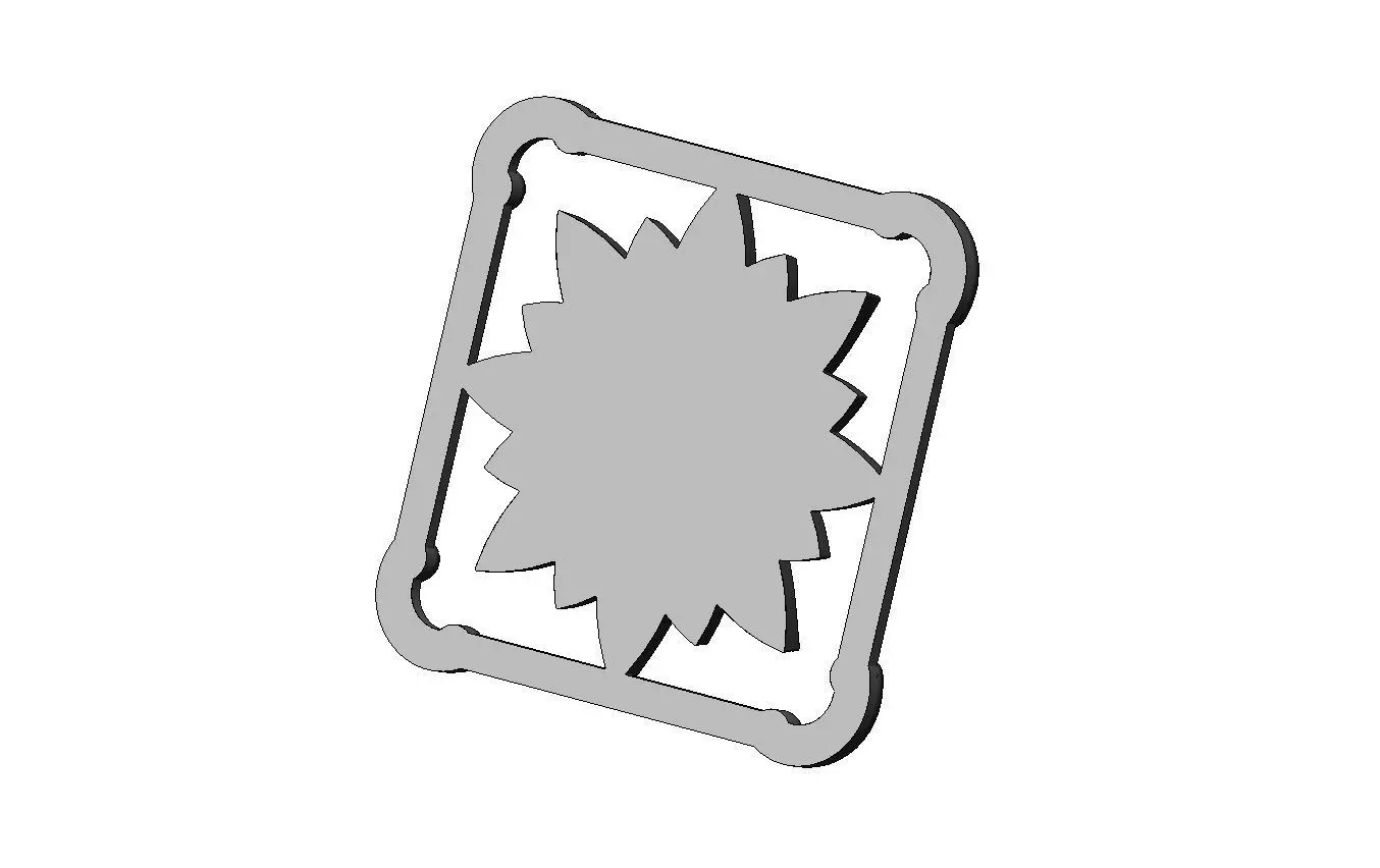 Square carved scroll arcs frame and faceted rosette relief 3D print model_7