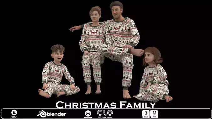 Christmas Family - Festive Character in Matching Pajamas