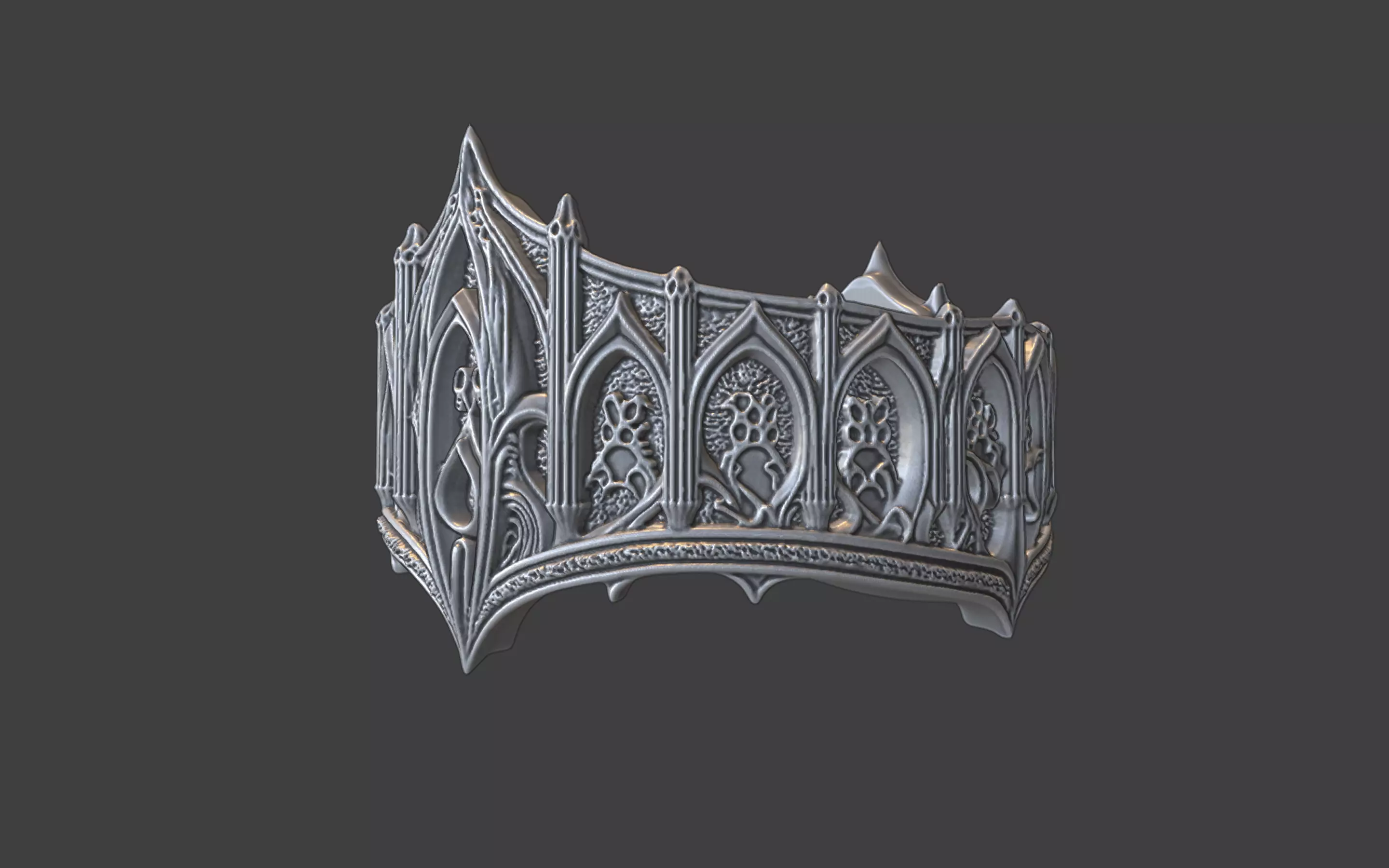 gothic scrollwork ring silver 3D print model_7