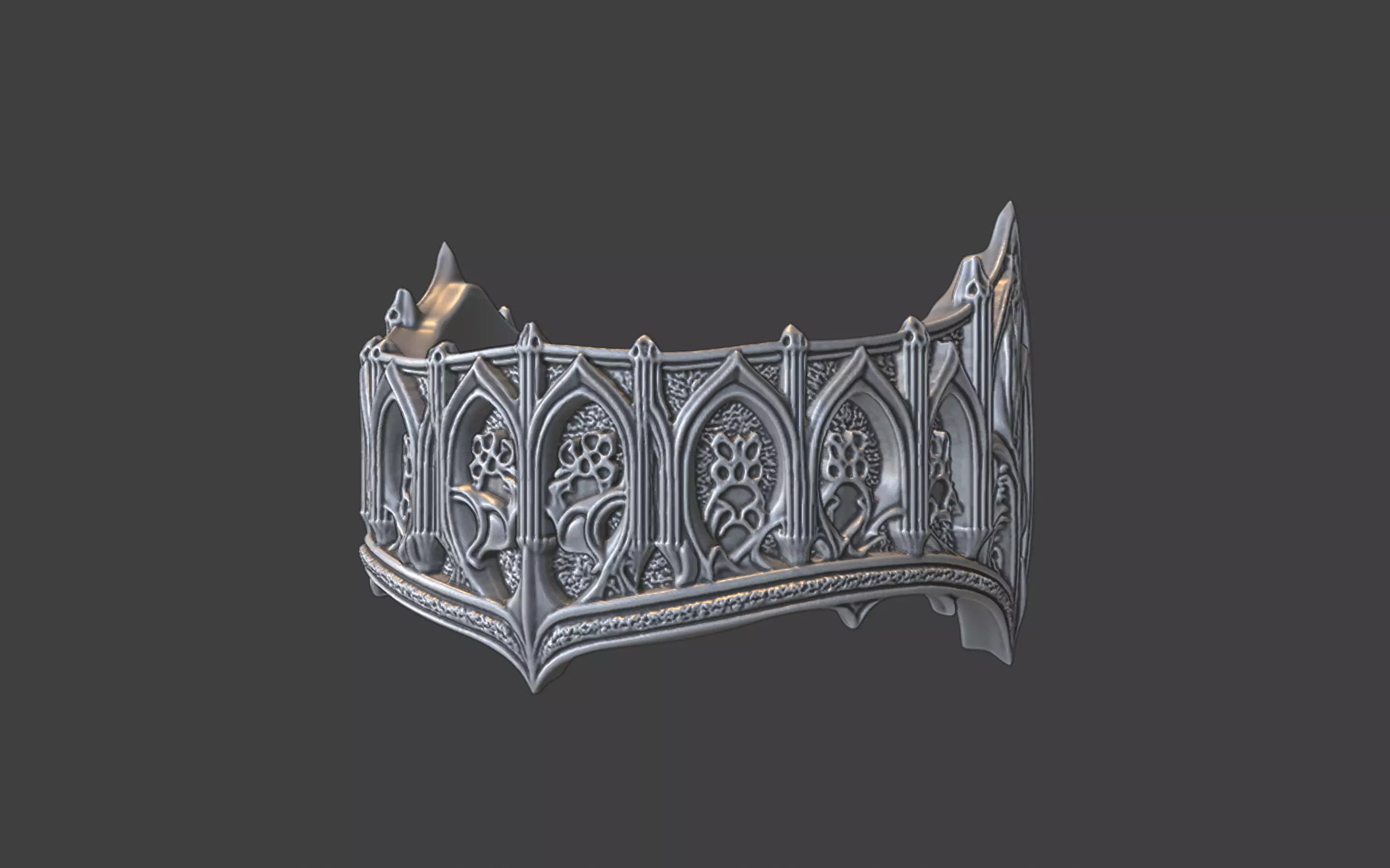 gothic scrollwork ring silver 3D print model_3