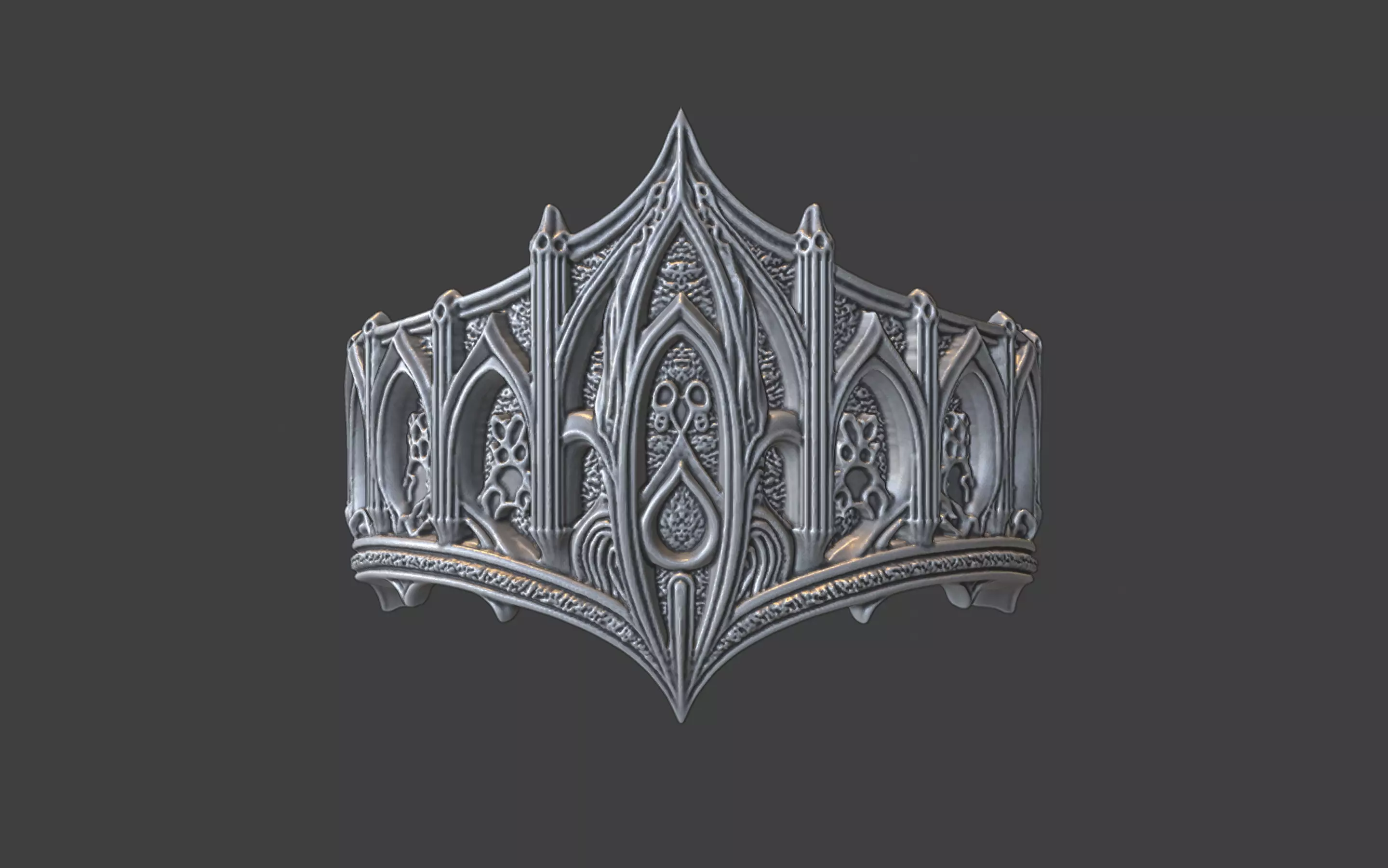 gothic scrollwork ring silver 3D print model_0