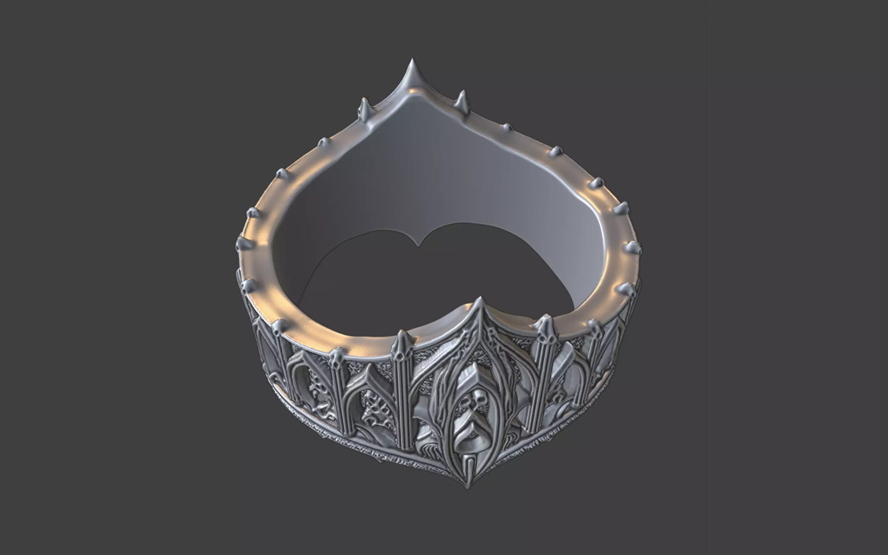 gothic scrollwork ring silver 3D print model_5