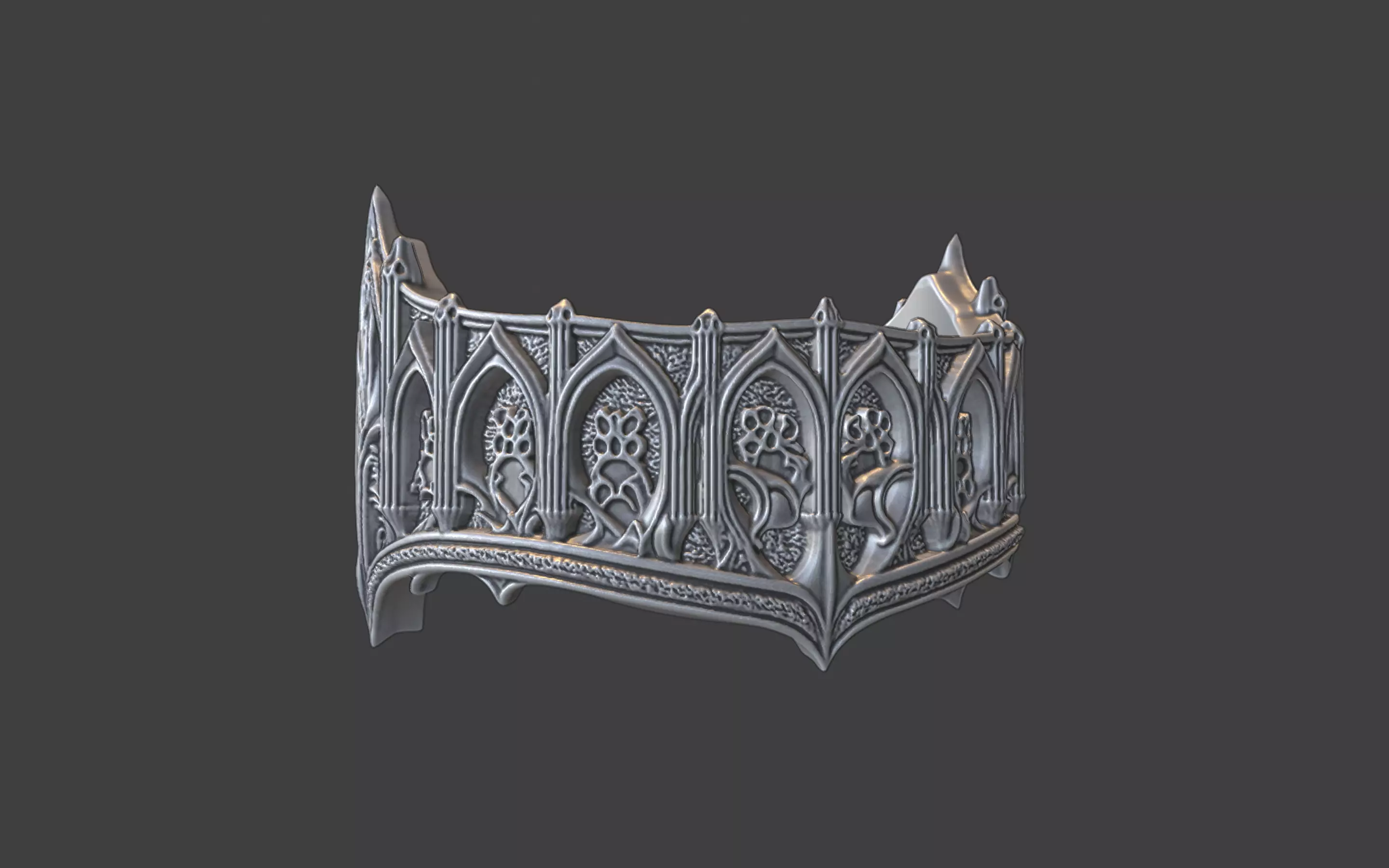 gothic scrollwork ring silver 3D print model_2
