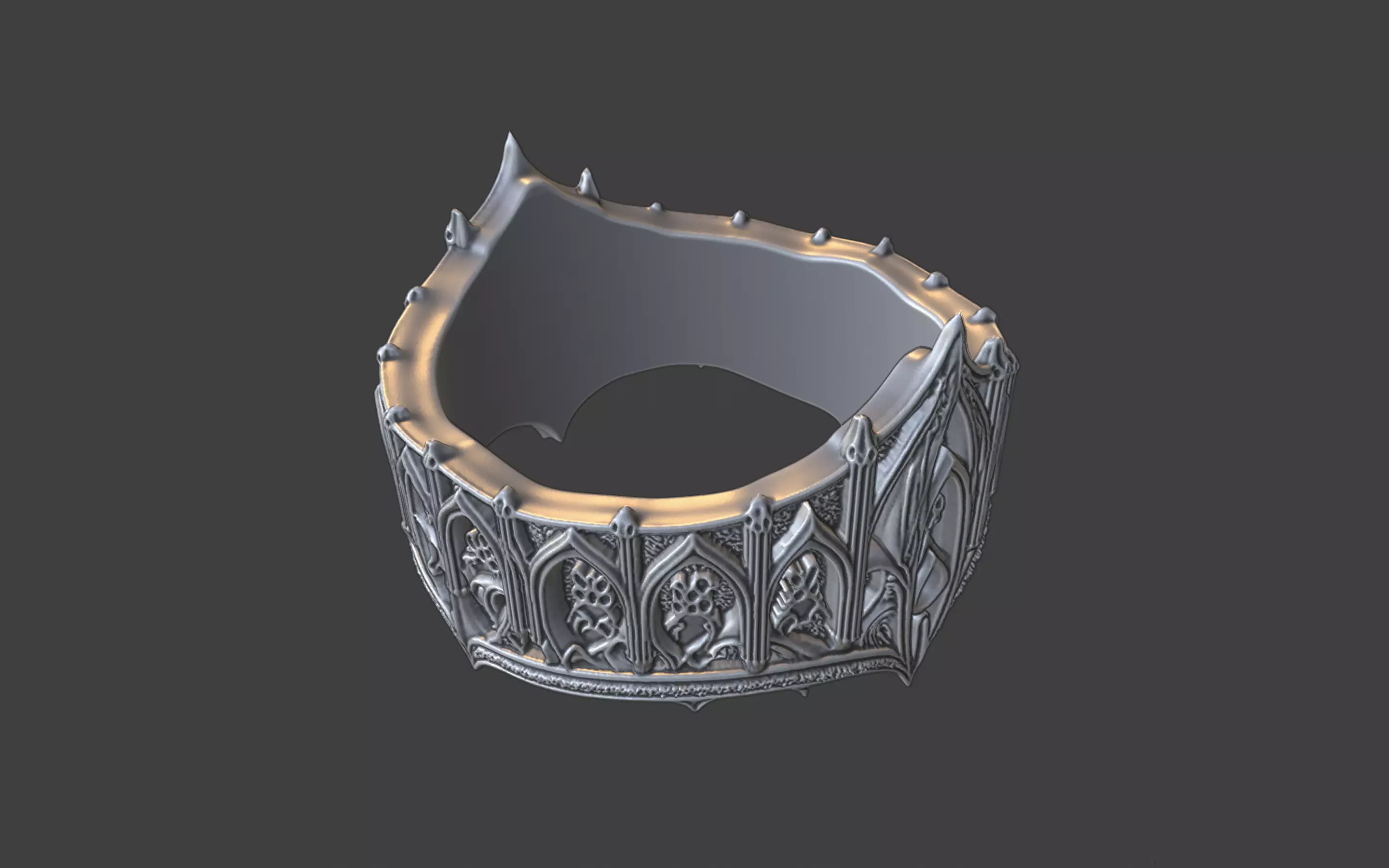 gothic scrollwork ring silver 3D print model_4