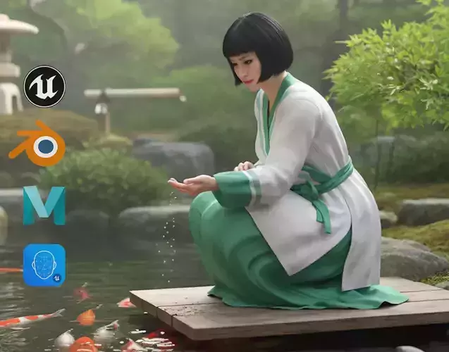 Realistic Asian Woman Kimono Character Traditional  3D Model Low-poly 3D model