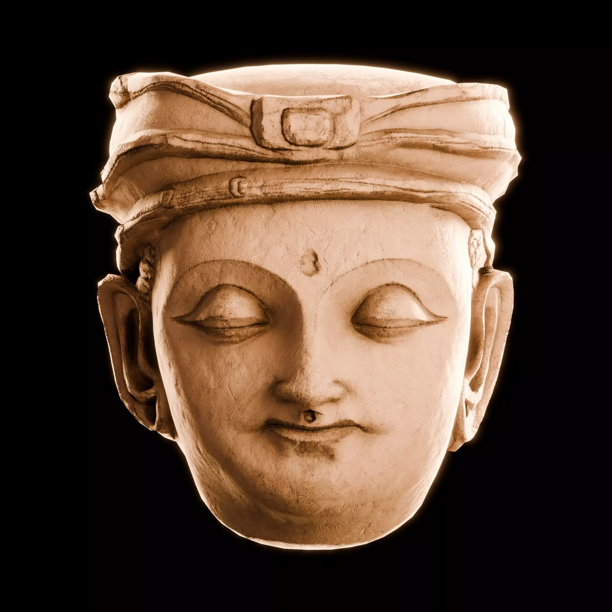 Stone Monk Head Nepal Buddhist Artifact HEAD03 Free low-poly 3D model