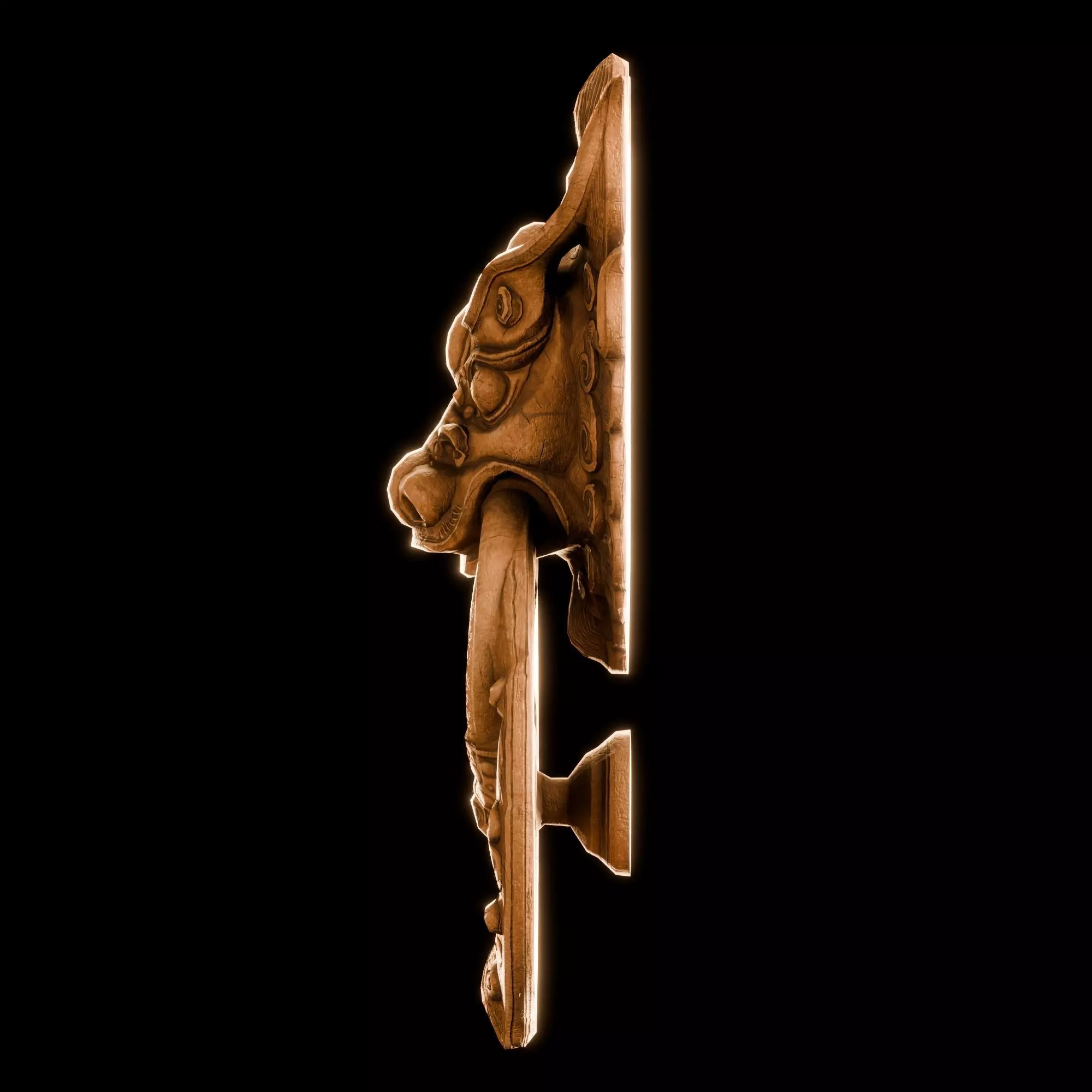 Ancient Wooden Door Handle Weathered Nepal  Artifact HANDLE01 Low-poly 3D model_3