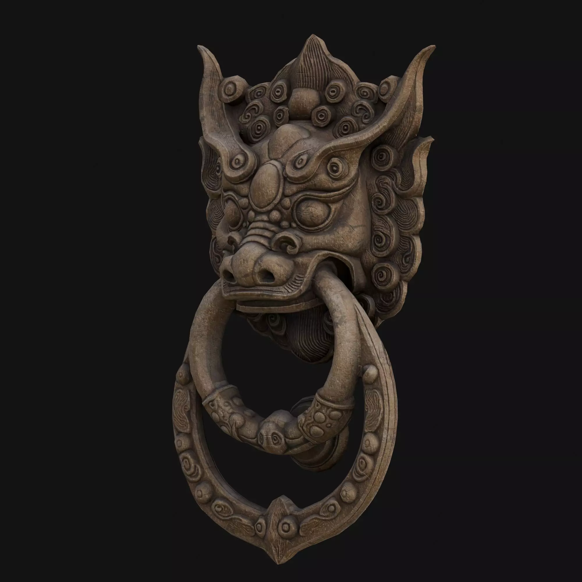 Ancient Wooden Door Handle Weathered Nepal  Artifact HANDLE01 Low-poly 3D model_10