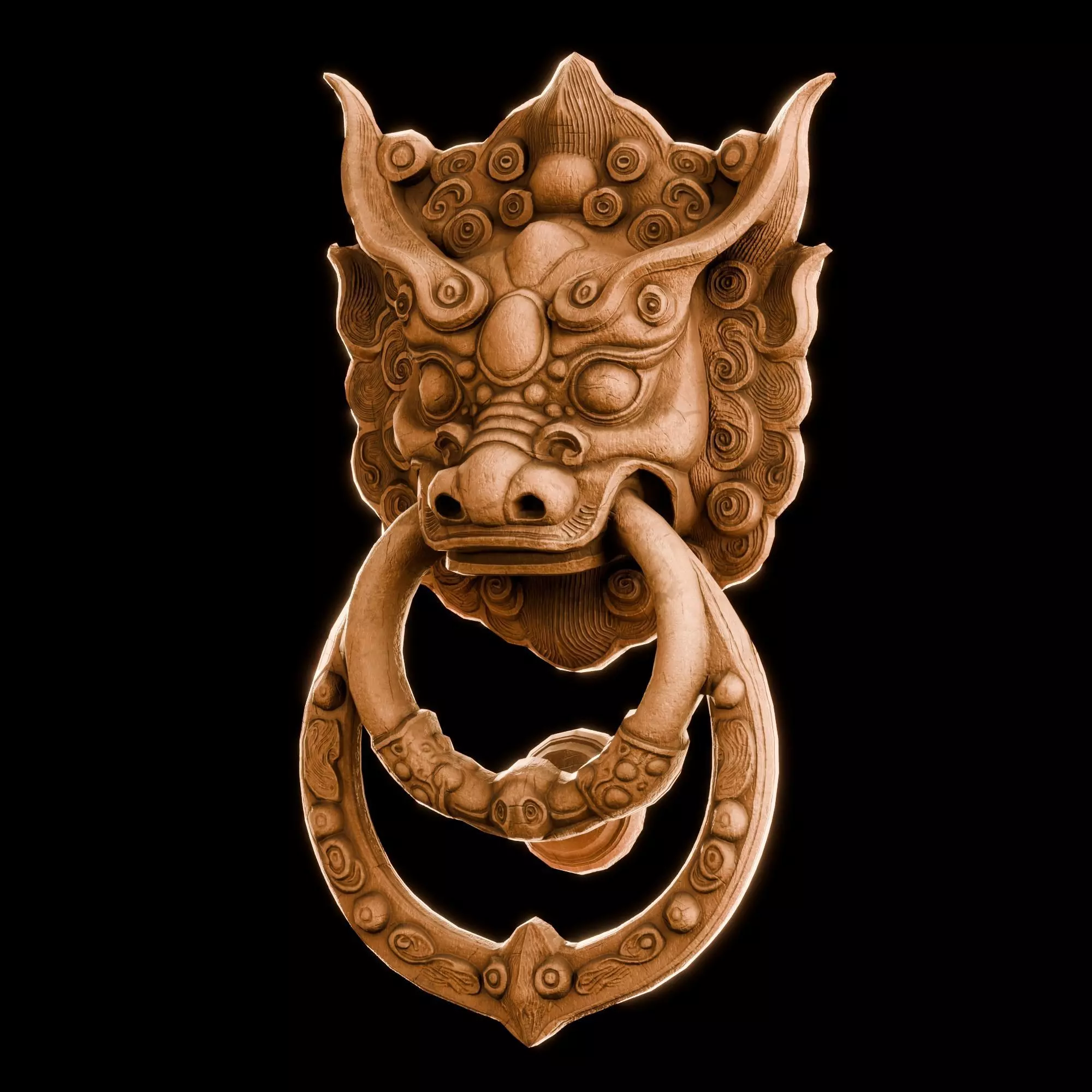 Ancient Wooden Door Handle Weathered Nepal  Artifact HANDLE01 Low-poly 3D model_0