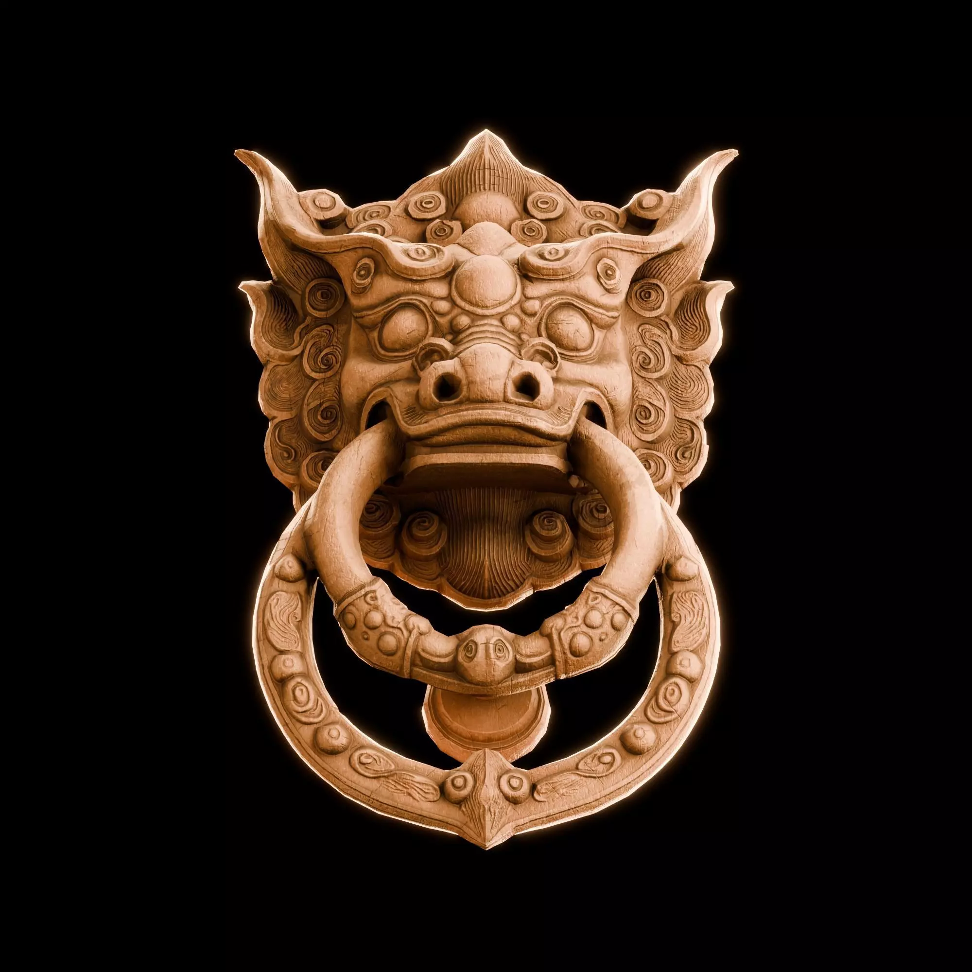 Ancient Wooden Door Handle Weathered Nepal  Artifact HANDLE01 Low-poly 3D model_2