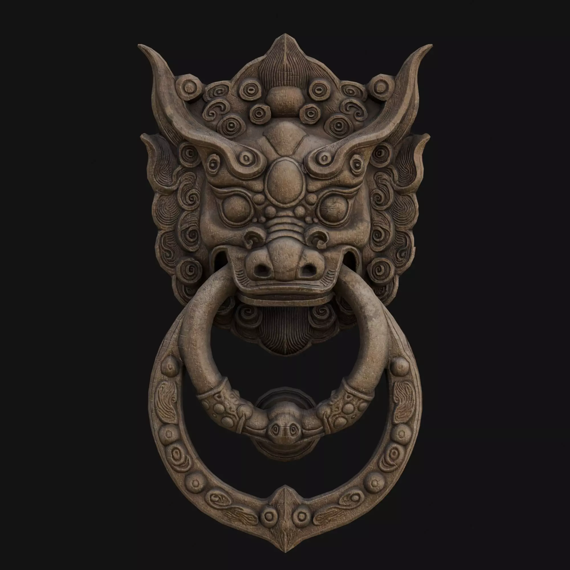 Ancient Wooden Door Handle Weathered Nepal  Artifact HANDLE01 Low-poly 3D model_11