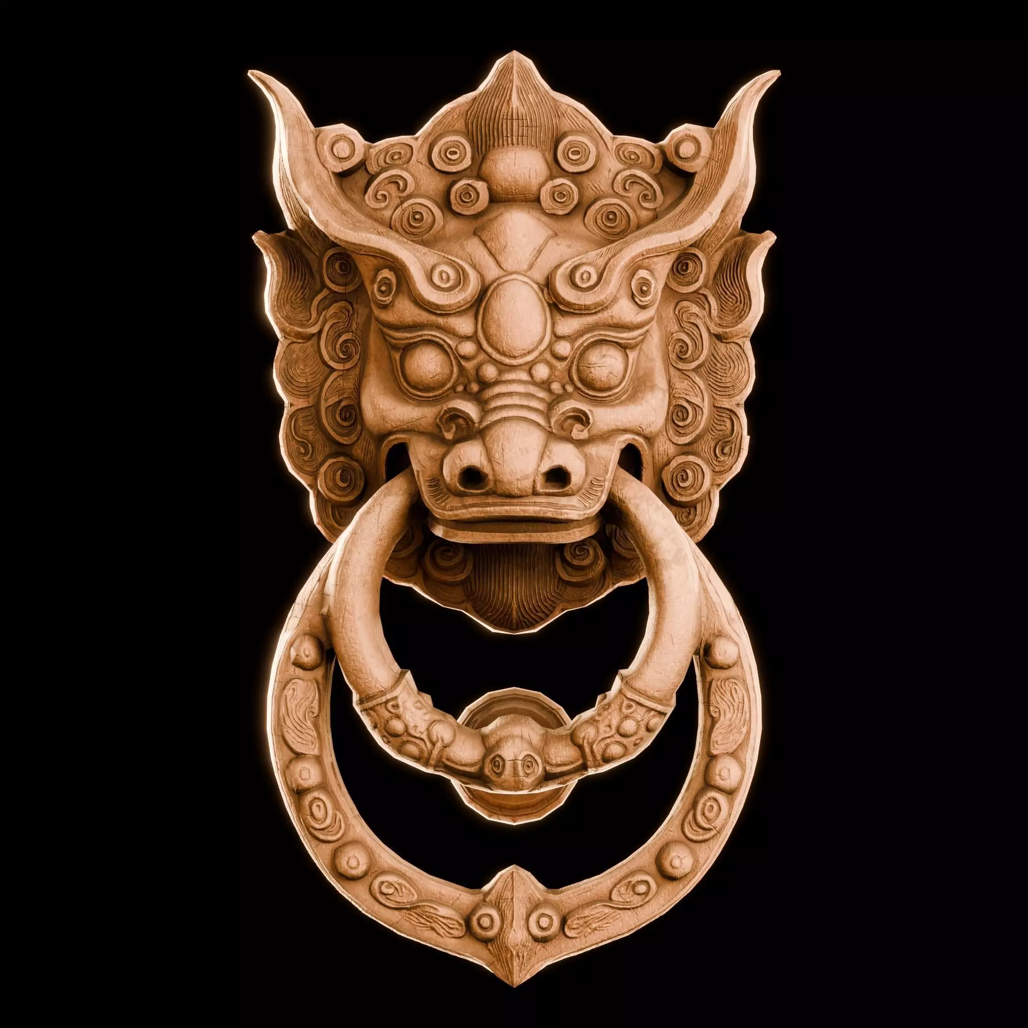 Ancient Wooden Door Handle Weathered Nepal  Artifact HANDLE01 Low-poly 3D model_6