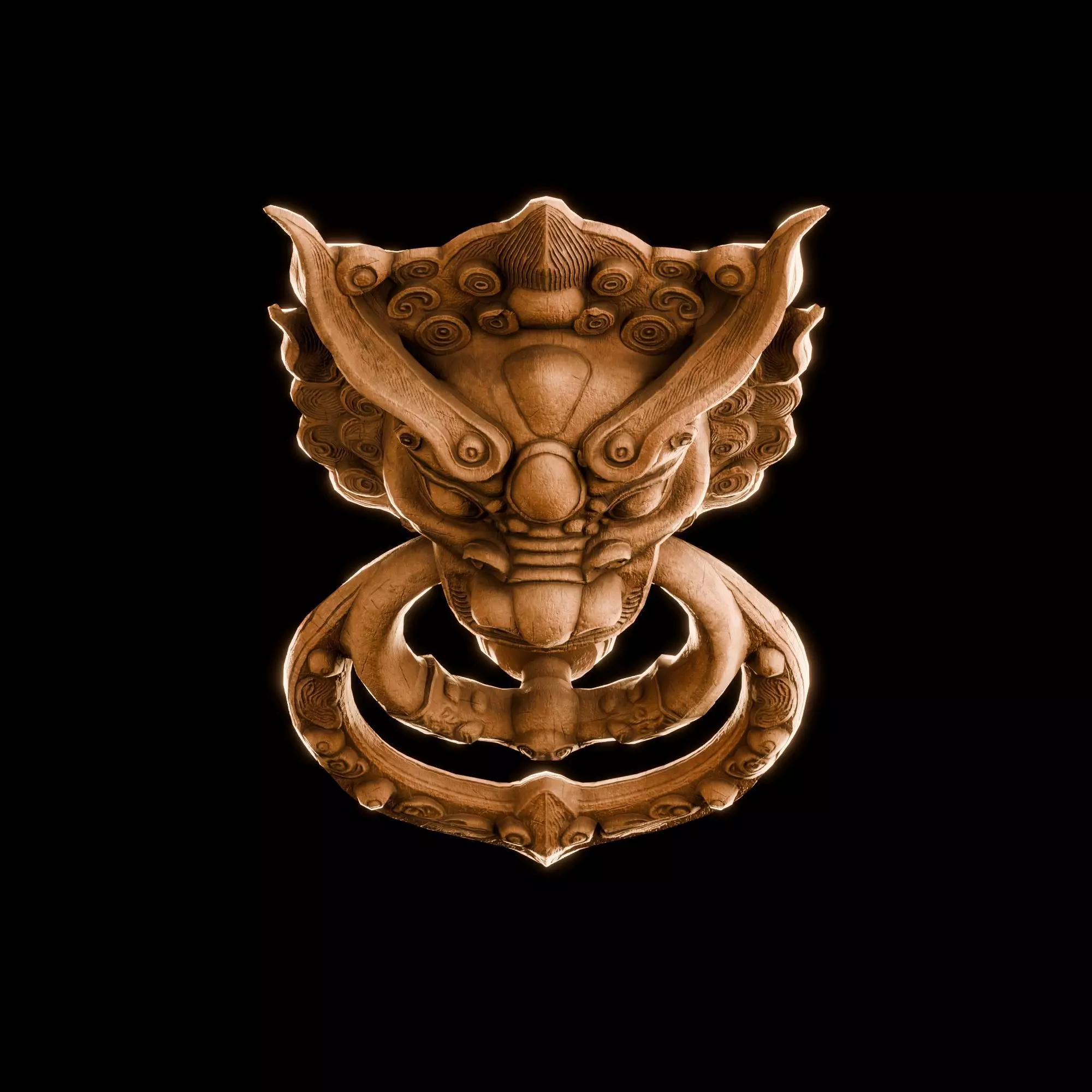 Ancient Wooden Door Handle Weathered Nepal  Artifact HANDLE01 Low-poly 3D model_4