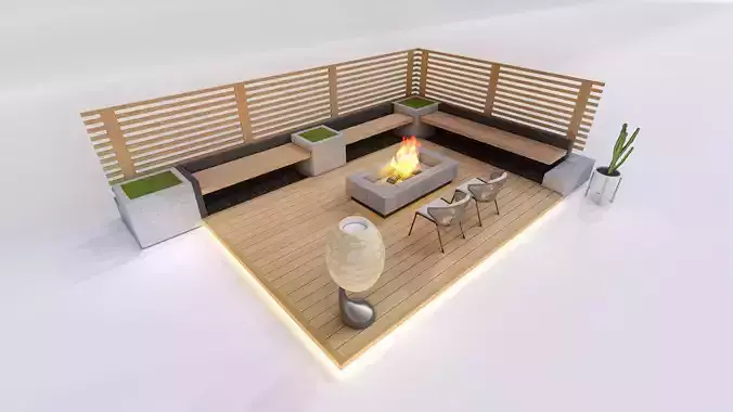 Modern Outdoor Deck with Fire Pit and Lounge