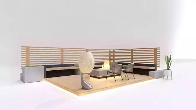 Modern Outdoor Deck with Fire Pit and Lounge Low-poly 3D model 5