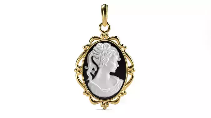 Vintage Lady  White Enamel Pendant