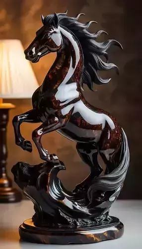 Glossy Black Horse Sculpture 3D Dynamic Animal Art