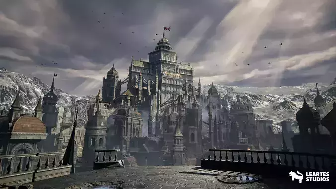 Black Fantasy Castle Environment Low-poly 3D model 3
