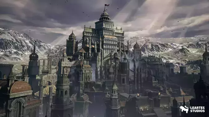 Black Fantasy Castle Environment Low-poly 3D model
