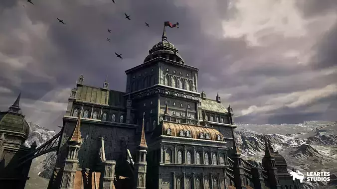 Black Fantasy Castle Environment Low-poly 3D model 6