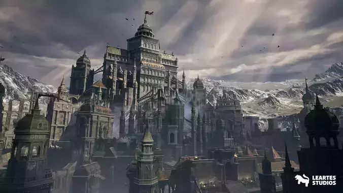 Black Fantasy Castle Environment Low-poly 3D model 7