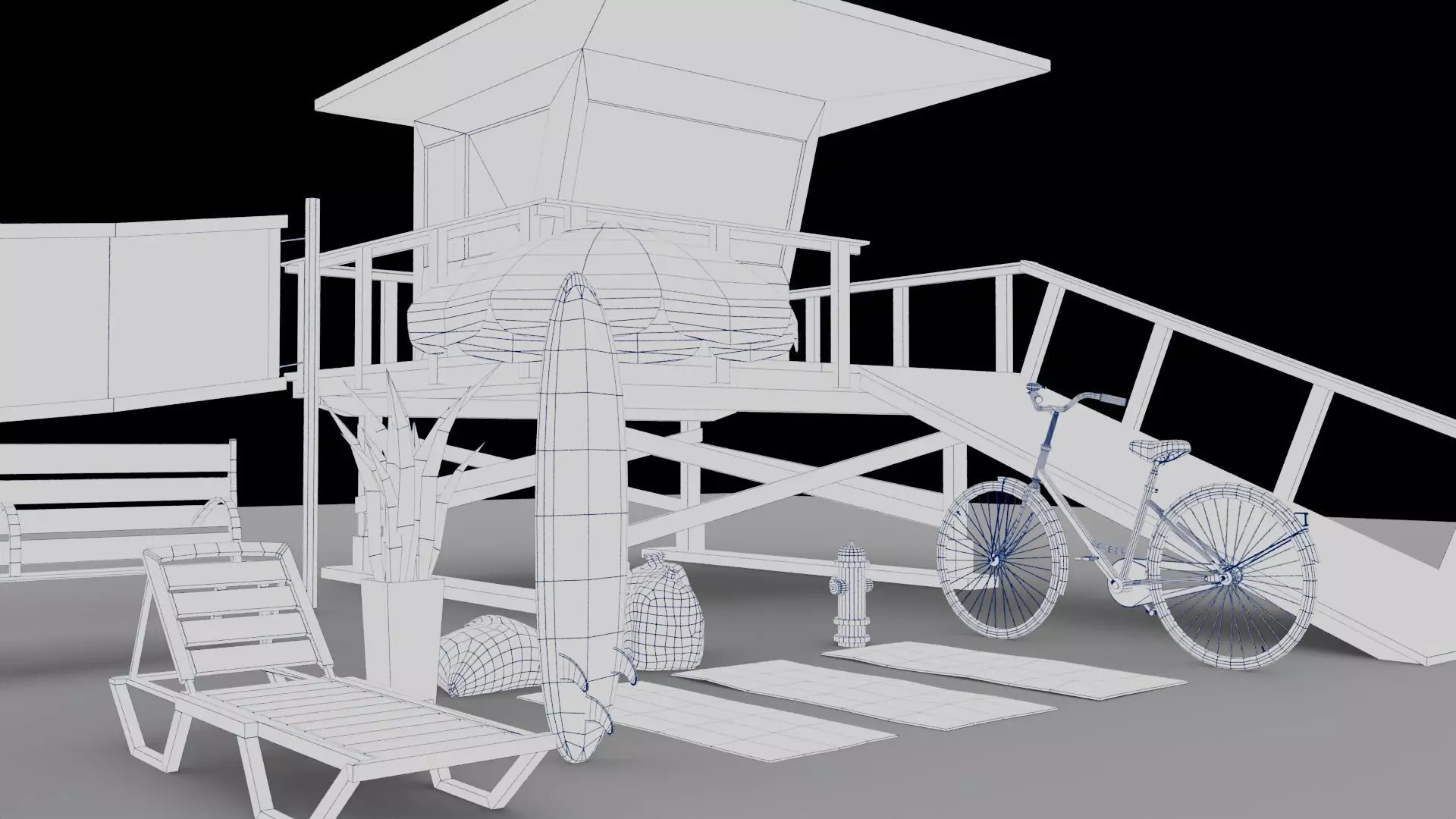 Beach Props Collection LOW POLY Low-poly 3D model_5