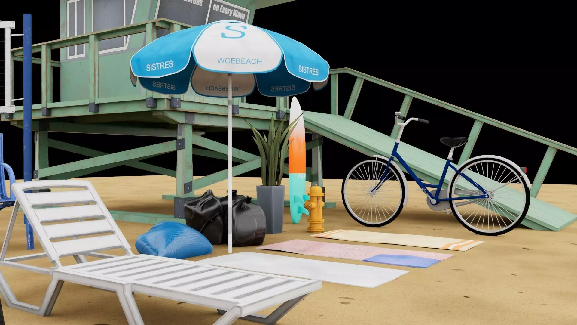 Beach Props Collection LOW POLY Low-poly 3D model_9