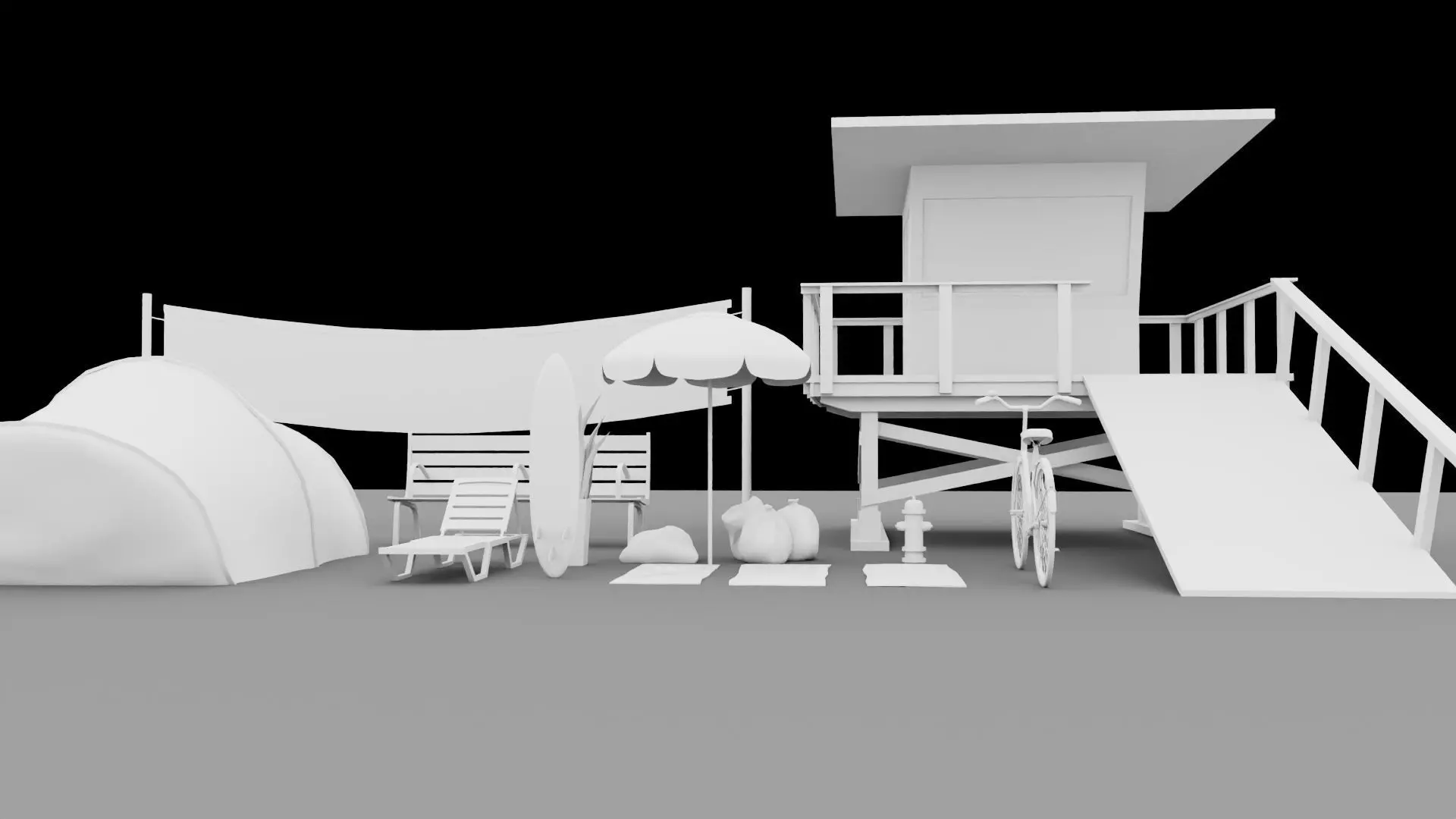 Beach Props Collection LOW POLY Low-poly 3D model_1