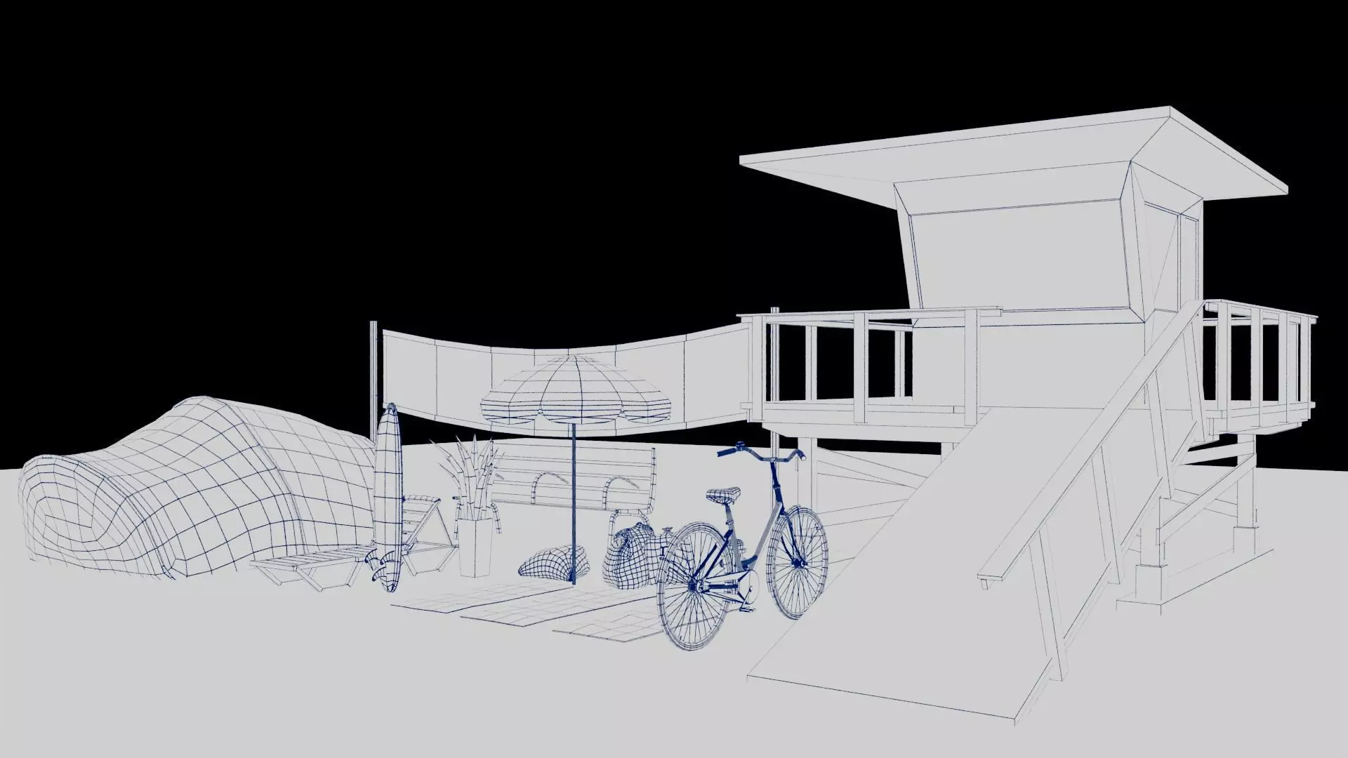 Beach Props Collection LOW POLY Low-poly 3D model_2