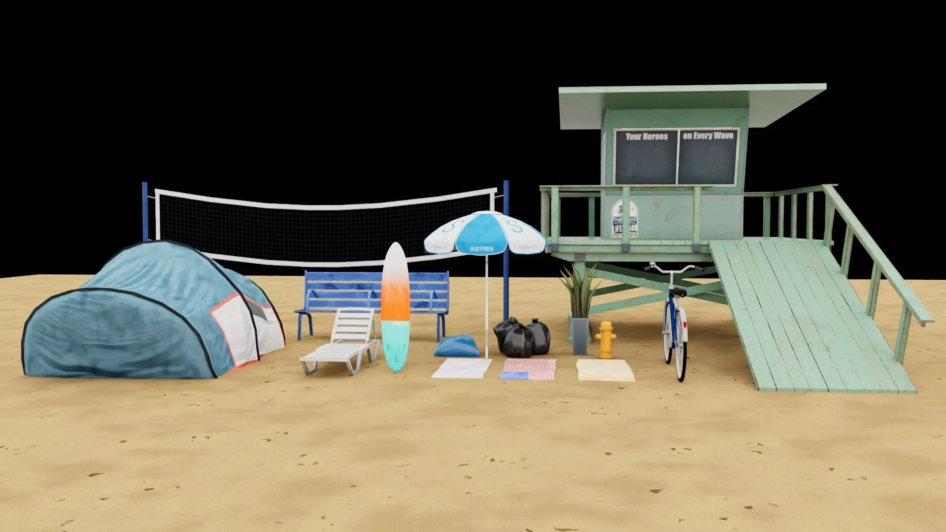 Beach Props Collection LOW POLY Low-poly 3D model_7