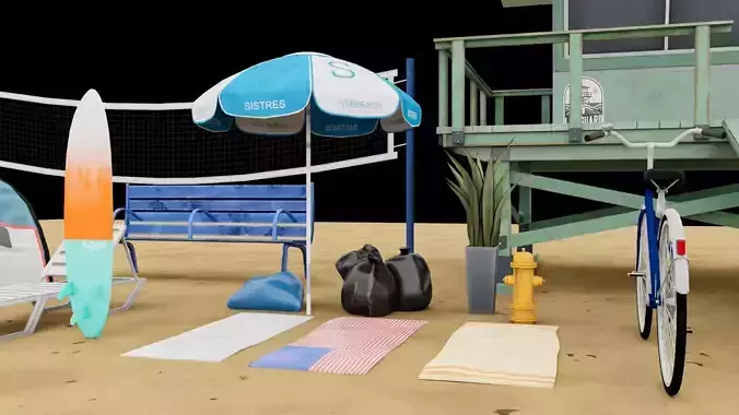 Beach Props Collection LOW POLY Low-poly 3D model