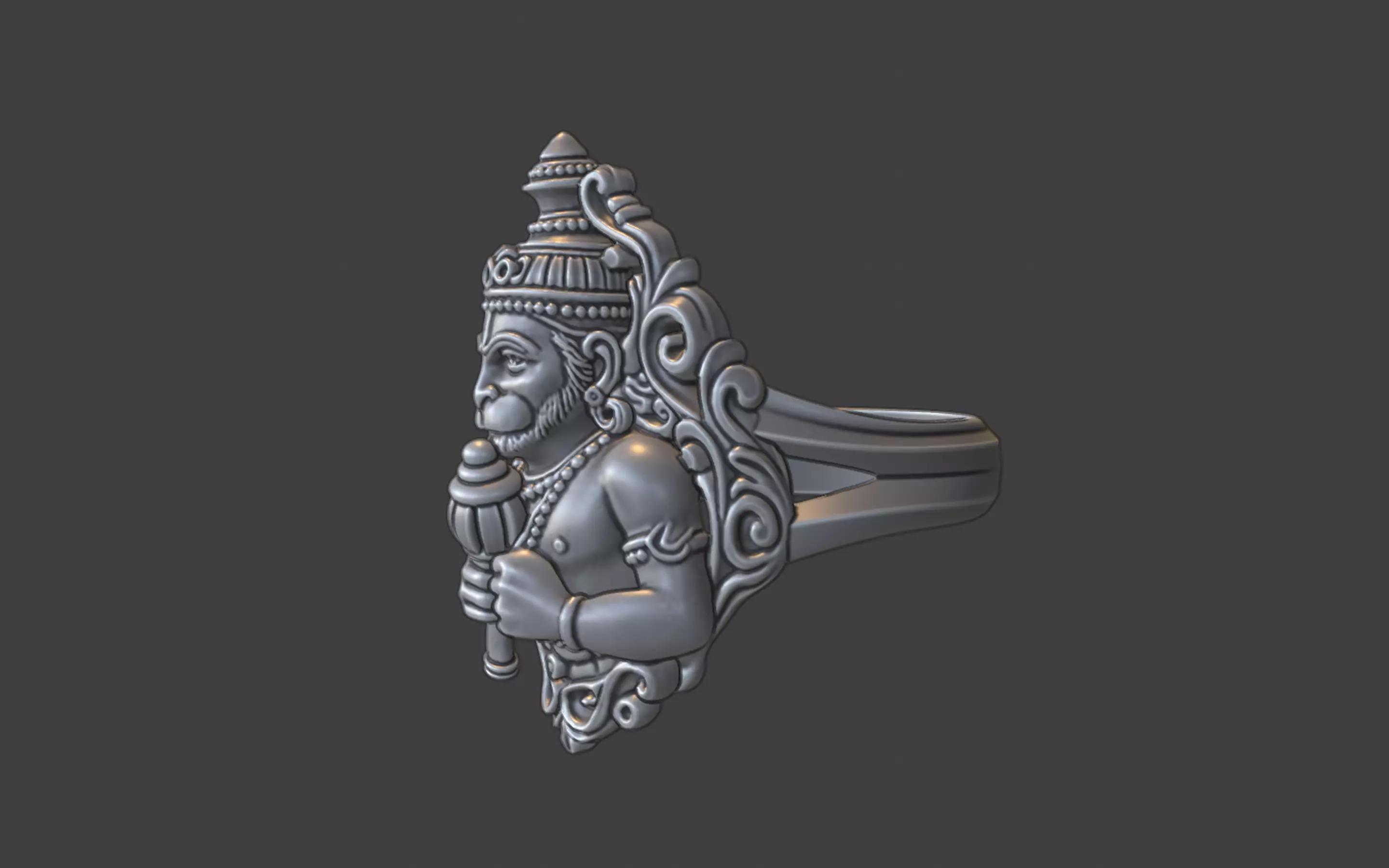 Lord Hanuman ring 3D print model_2