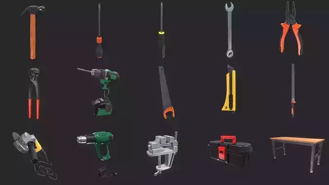 Workshop Tool Pack - 15 Game-Ready 3D Models 