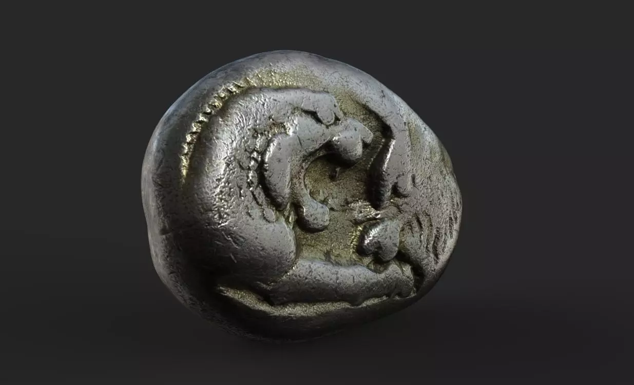First silver coin king Croesus 3D print model_8