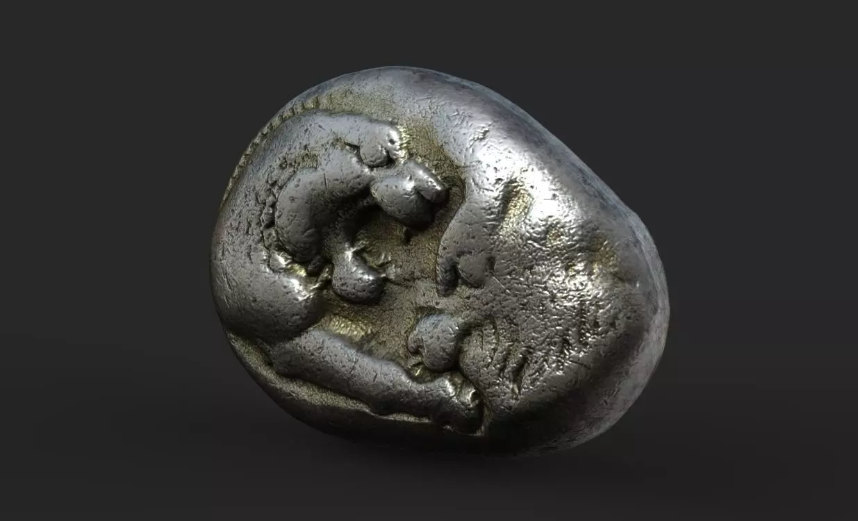 First silver coin king Croesus 3D print model_2