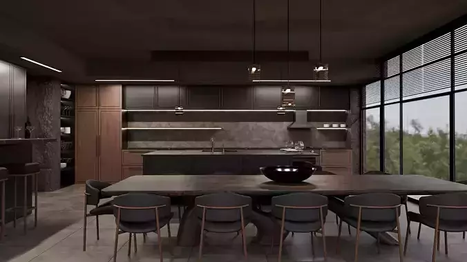 Modern Luxury Kitchen and Bar Interior 