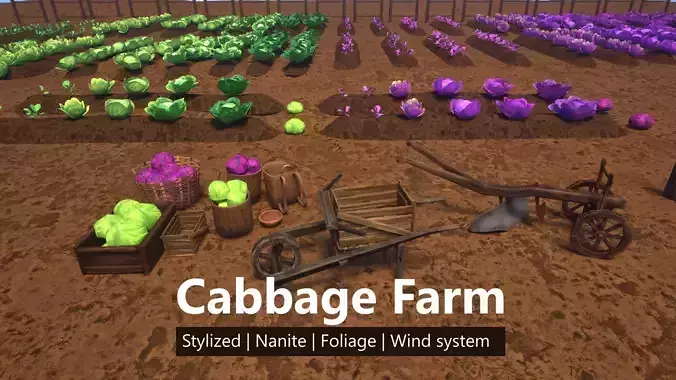Stylized cabbage and medieval farm