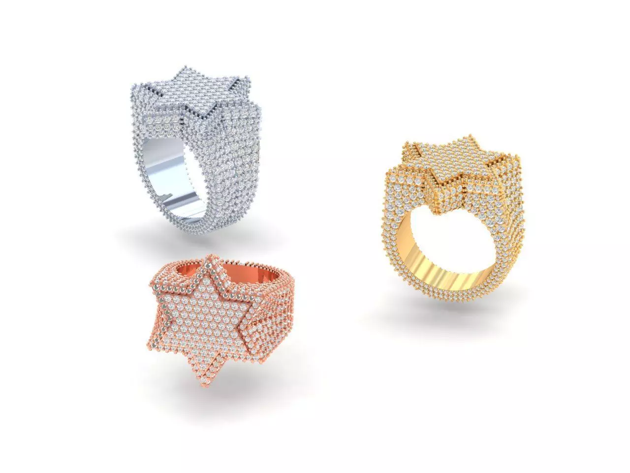Hip Hop Dimond Star Ring 3D print model